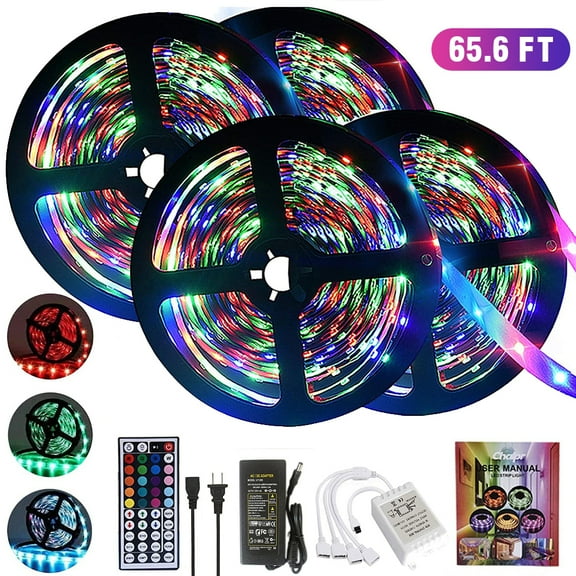 Led Strip Lights, 65.6FT/20M 600 LEDs Light Strip, 3528 RGB Color Changing LED Lights with 44 Key Remote for Bedroom, Kitchen, Party, TV