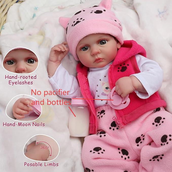 18 Inch Realistic Reborn Baby Doll, Soft Weighted Baby Doll, Lifelike Newborn with Rooted Hair(No Accessories)