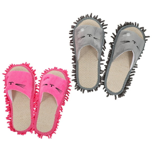 2 Pairs Mops Floor Mop Wood Flooring Mop Shoes Floor Clean Slippers Cartoon Mop Slippers Lovers