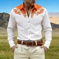 thumbnail image 2 of Western Cowboys Shirts for Men Long Sleeve Button Lapel Top Casual Carnival Theme Classic Comfortable Mens Shirt Orange L, 2 of 4