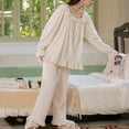 thumbnail image 3 of Defitshape Women's Victorian Pajama Set Ruffled Pant Crew Neck 100 Cotton Long Sleeve Pj Sleepwear Style6 14, 3 of 5