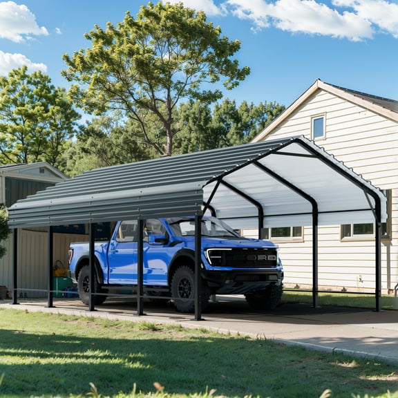Walsunny 12X20 FT Carport, Outdoor Heavy Duty Carport Canopy with Galvanized Steel Roof, Metal Carport Extra Large Garage Car Storage Shelter, Gray