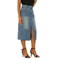 thumbnail image 4 of INSPIRE CHIC Midi Denim Skirt for Women’s High Waist Slit Front with Pockets Jean Skirts, 4 of 5