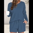 thumbnail image 4 of Conjunto de Pijama para Mujer, de Punto Gofre, Informal, de Dos Piezas, con Bolsillos Azul S, 4 of 9