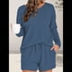 thumbnail image 4 of Conjunto de Pijama para Mujer, de Punto Gofre, Informal, de Dos Piezas, con Bolsillos Azul M, 4 of 9