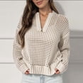 thumbnail image 2 of Kilaqueen Womens Tops Crochet Hollow Out Long Sleeve Quarter Zip Crewneck Pullovers Casual Solid Color Relaxed Fit Tunic Tees, 2 of 6