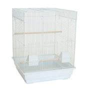 YML 3/8" Bar Spacing Square Top Small Bird Cage with Large Swing Out Door and Bottom Tray, 18" x 14" - White