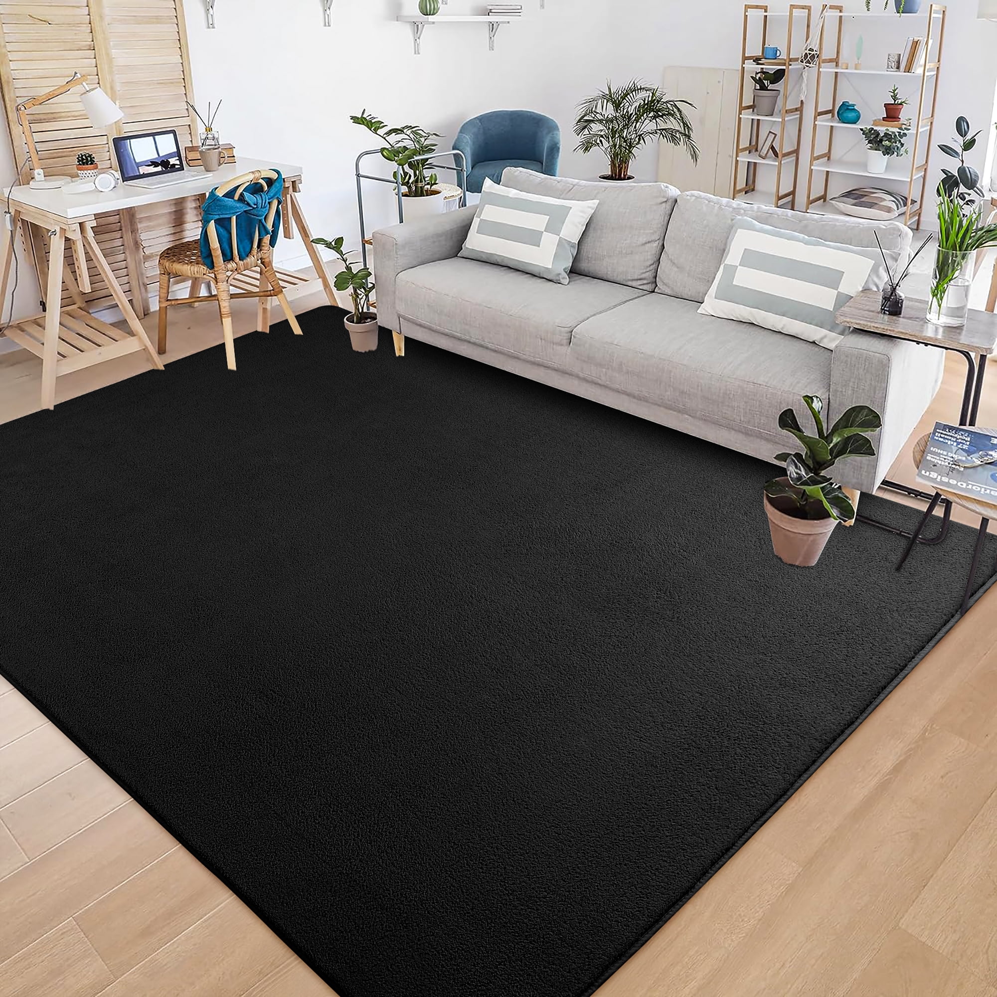 Lochas Soft Modern Area Rug Boho Rugs for Bedroom Living Room Nursery Modern Home Decor Low Pile Carpet,5'x8',Balck