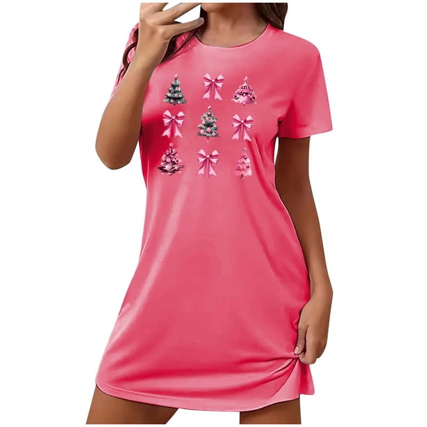 Camisón corto navideño para mujer, talla grande, con cuello redondo estampado y mangas cortas, para el pecho.