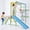 Colorful, variant on Avenlur Grove 8-in-1 Indoor Jungle Gym with Gymnastic Rings, Climbing Rope, Swing, Slide, Monkey Bars, Rope Wall Net, and Wooden and Rope Ladder - Jungle Play Set for Kids Ages 2-11 Years Old
