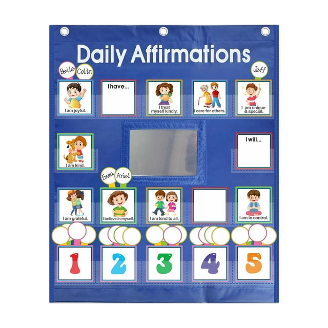 Afirmaciones positivas para niños, tabla de bolsillo de afirmaciones diarias, gráficos educativos para materiales de ayuda para la enseñanza en el