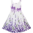 thumbnail image 2 of Sunny Fashion Girls Dress Purple Rose Flower Double Bow Tie Party Kids Sundress 4-5, 2 of 7