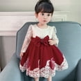 thumbnail image 5 of Bjutir Girl Dress Baby Ruffle Long Sleeve Lace Bowknot Flower Pageant Party Wedding Princess Long Sleeve Crew Neck Cute Print Girls Dresses,6-12 Months, 5 of 9
