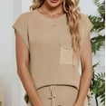 thumbnail image 2 of Crochet Top and Shorts Set Womens Beach Cover Up Bikini Swimsuit Cap Sleeve See-through Soft Knit Summer Outfits (XL, Khaki), 2 of 5