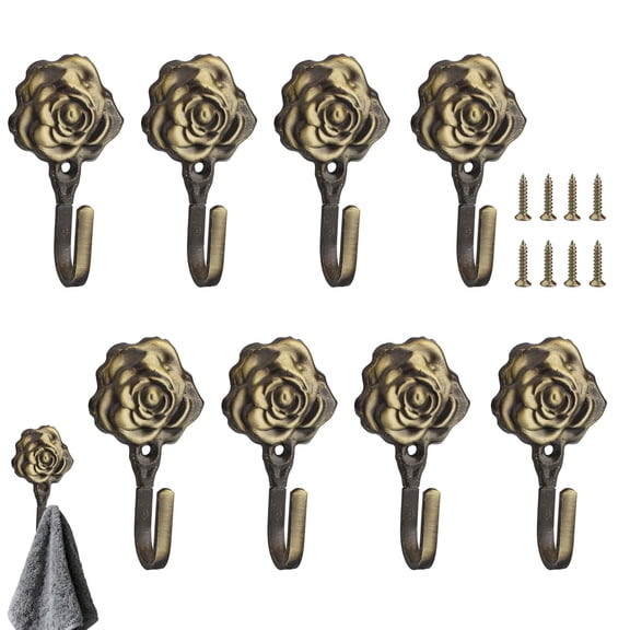 Sekonow 8 Pack Vintage Decorative Wall Hooks, Coat Rack Wall Mount Metal Towel Hooks for Bathrooms Hanging Coats, Bags, Keys, Antique Bronze