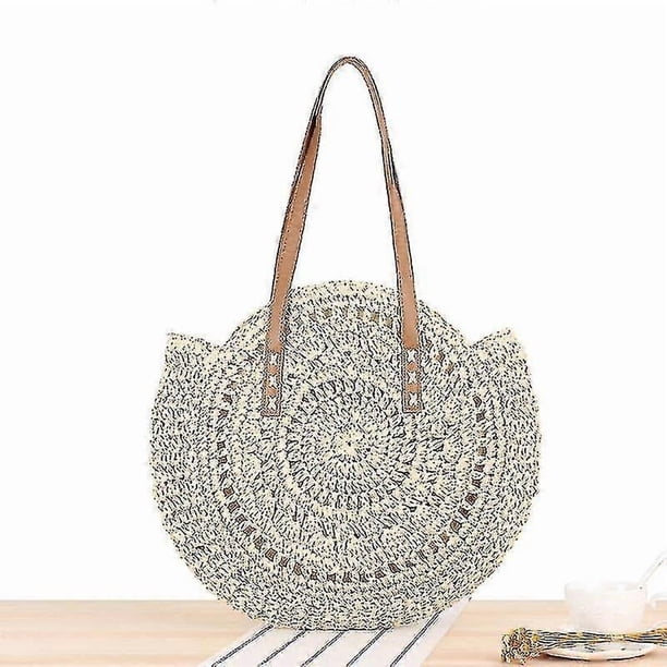 Straw Handbags Women Handwoven Round Straw Bags Tote Woven Handle Shoulder Bag