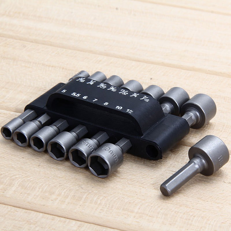 14x Hex Magnetic Nut Driver Socket Set Metric Impact Drill Bits Accessories