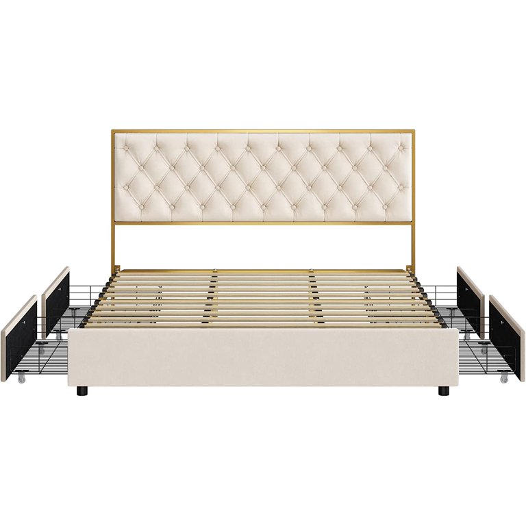 HIFIT Queen Size Bed Frame, Queen Bed Frame with Headboard, Heavy Duty  Metal Foundation, Upholstered Bed Frame with Velvet Tufted Headboard, Wood  Slat