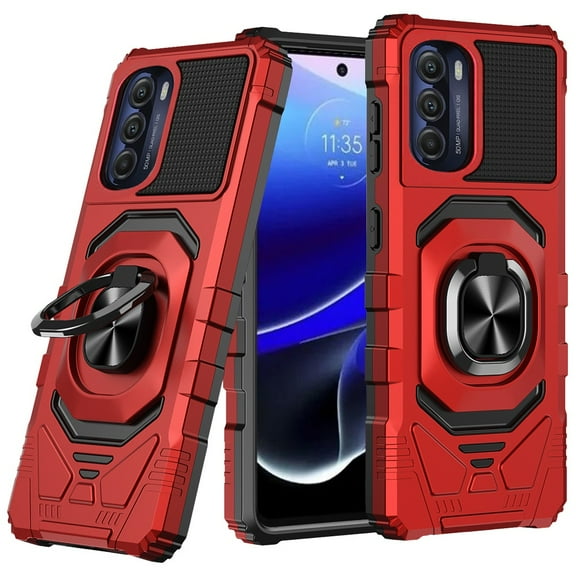 For Motorola Moto G Stylus 5G 2022 Hybrid Dual Layer with Rotate Magnetic Ring Stand Holder Kickstand Rugged Shockproof Cover ,Xpm Phone Case [ Red ]