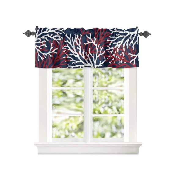 Window Valance for Kitchen,Summer Ocean Red White Coral on Blue Rod Pocket Curtain Valances Short Curtains Drapes Panel,Beach Coastal Window Treatment Topper for Bathroom Bedroom,54x18IN