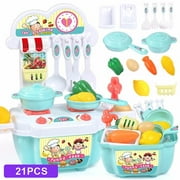21 Pcs Play Kitchen Kit For Kids Pretend Cooking Set Roleplay Toddlers Playhouse Game-Blue-(Aimia)