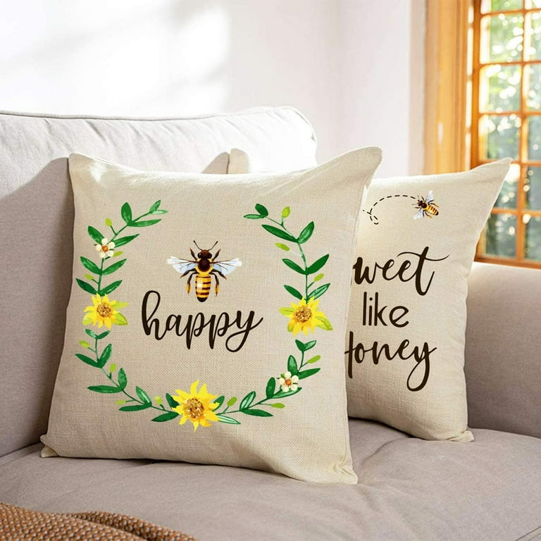 Big Decorative Pillows for Bed Honeybees Decorative Square Cushion Cover  Pillow Cases For Sofa Couch Bedroom Satin Pillowcase for Travel Pillows 