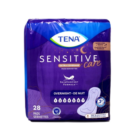 Tena Incontinence Pads, Bladder Control & Postpartum for Women, Overnight Absorbency, Sensitive Care, 28 Count