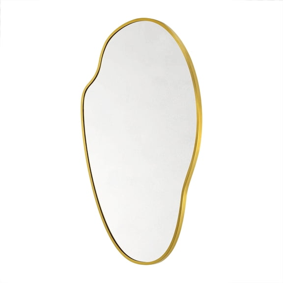 Brushed Gold Asymmetrical Irregular Wall Mirror ,22''x 34'' Unique Brass Frame Wall Mounted Mirror for Bathroom,Entryway,Nursery