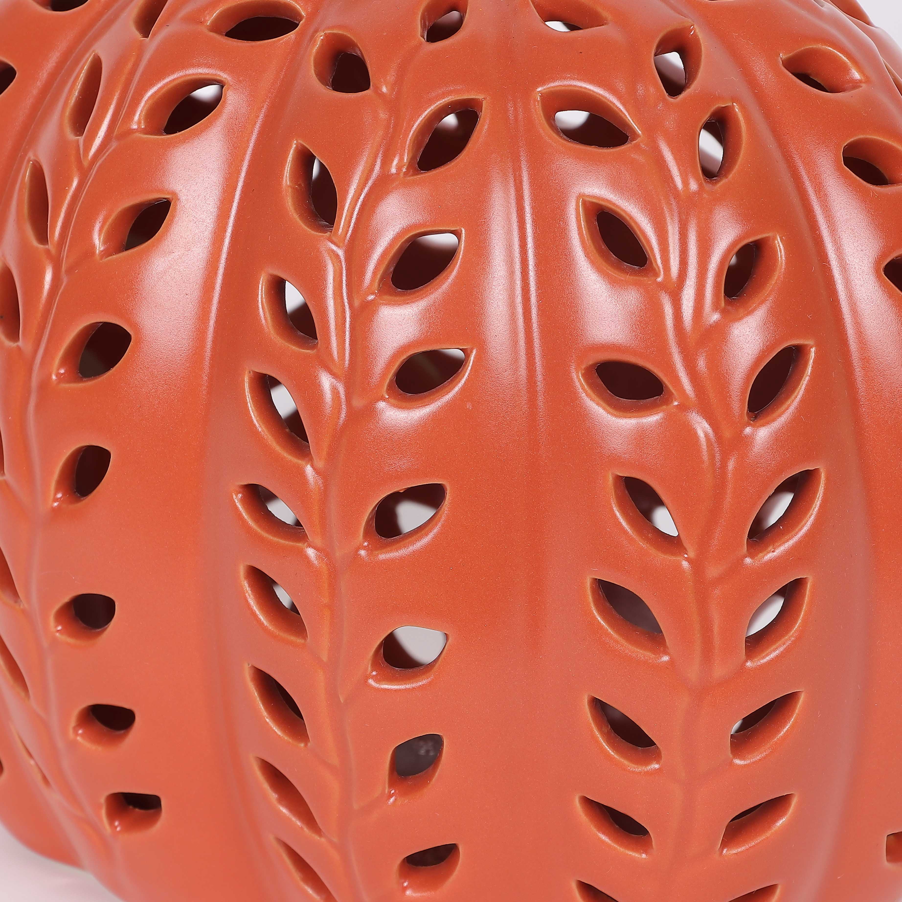 Ceramic Pumpkin with Light Tabletop Decor, Orange, 8", Harvest by Way To Celebrate