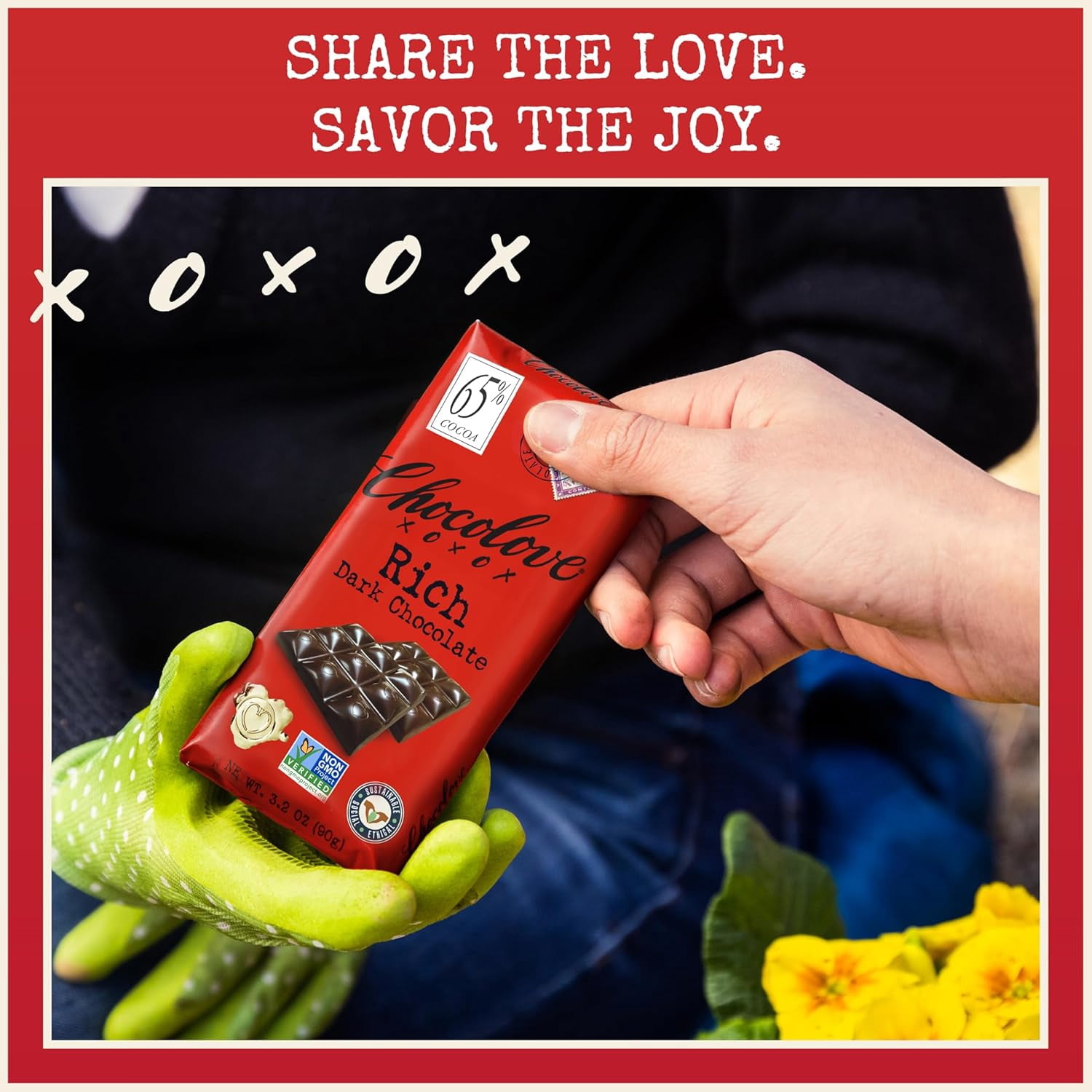 Chocolove Xoxox Premium Chocolate Bar Dark Chocolate Rich 3.2 Oz (2 Pack)