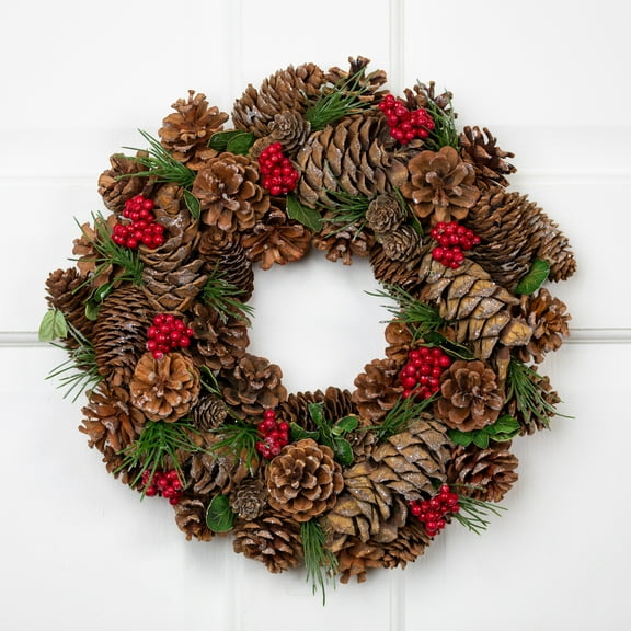 Northlight Frosted Pinecone and Red Berry Artificial Christmas Wreath - 13" - Unlit