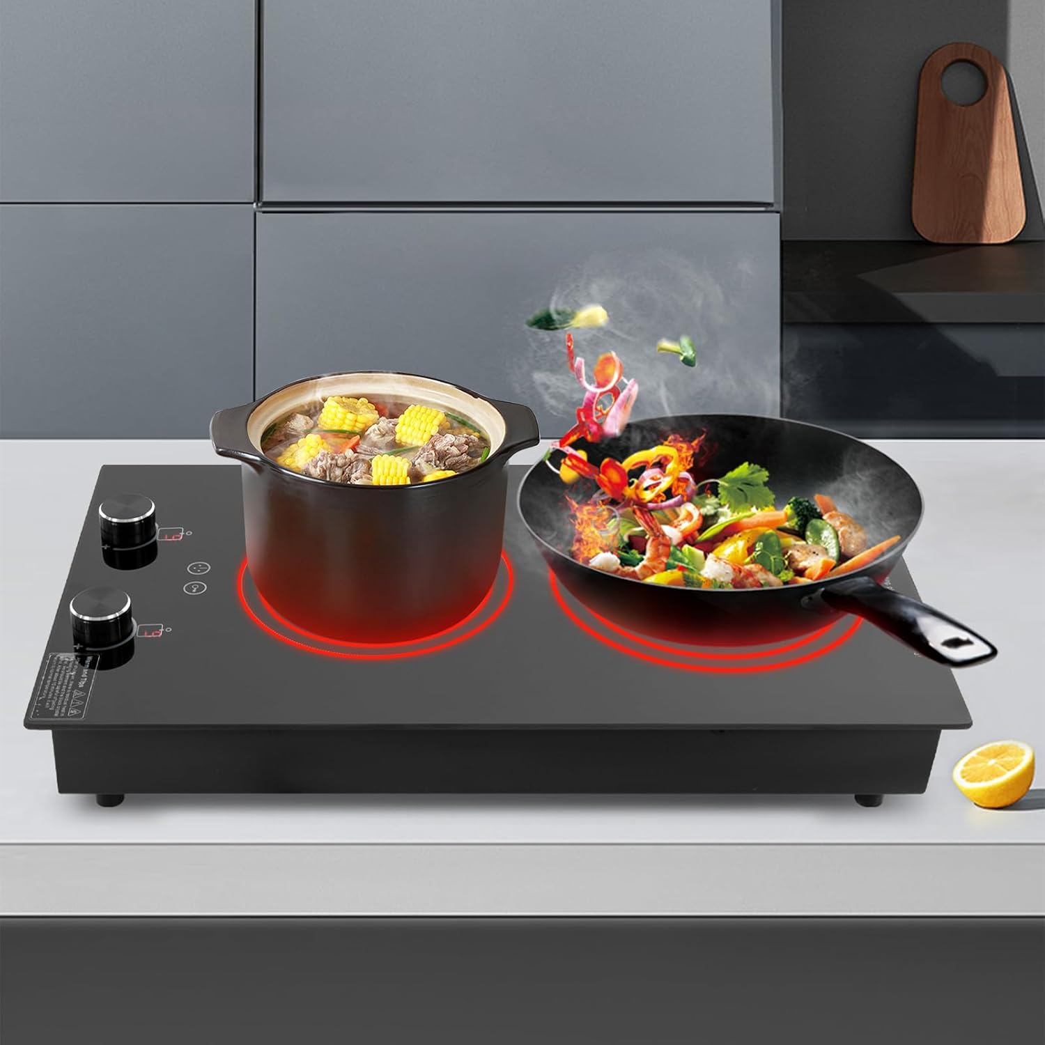 Double Induction Cooktop Burner 2100W 110V Electric Cooktop 2 Burner Induction Cooker Cooktop Electric Hob Top 10 Levels