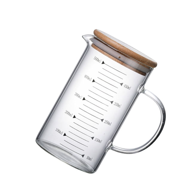 Bearachild Taza medidora de vidrio Mango aislado Boquilla en forma de V Tapa de bambú Vidrio de borosilicato alto Taza de vidrio resistente al calor con Herramientas y accesorios para hornear No.2 Bearachild HA027212-02