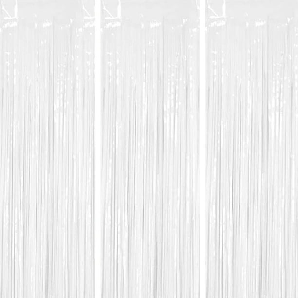 KIRIKOU 3 piezas juego de cortinas de borla de lámina blanca decoración de fiesta de fondo, 3,2 pies x 6,5 pies de lámina de aluminio metálico para la ducha de bebé de novia soltera de cumpleaños