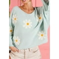thumbnail image 2 of Round Neck Daisy Pattern Loose Fit Cropped Sweater for Women Blue Large, 2 of 2