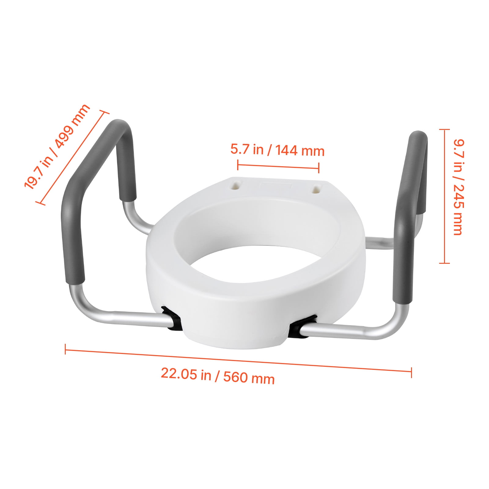 KFFKFF Raised Toilet Seat with Arms, 300 lbs Weight Capacity, 3.5-Inch Height Increase, Wide Elevated Commode Seat with Cushioned Handles for Seniors, Adults, and Individuals with Disabilities