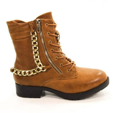 Explore01 by Bamboo, Women Punk Rock Gothic Chained Biker Combat Boot Zippers