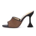 thumbnail image 4 of FSJ Women Open Toe Woven Wide Strap Slide Sandals Slip on High Spool Heel Mules Backless Shopping Daily Dressy Shoes Size 8 Black, 4 of 4