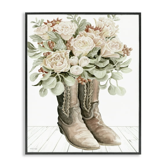 Stupell Industries Chic Bouquet Boots Plants & Flowers Painting Black Framed Art Print Wall Art, 11 x 14
