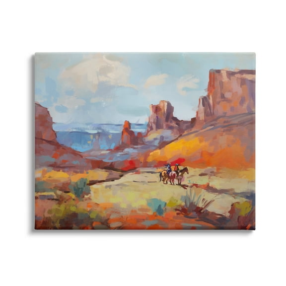 Stupell Industries Canyon Cowboys Painting Landscape Painting Gallery Wrapped Canvas Art Print Wall Art, 20 x 16