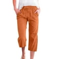 thumbnail image 1 of Capri Pants for Women Causal Summer Cotton Linen Pants Drawstring Elastic Waist Loose Fit Lounge Capris with Pockets, 1 of 4