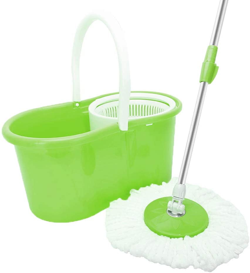 Details about   360° ROTATING PLASTIC SPIN MOP BUCKET MICROFIBER DRY WET CLEANING 2 MOP HEADS 