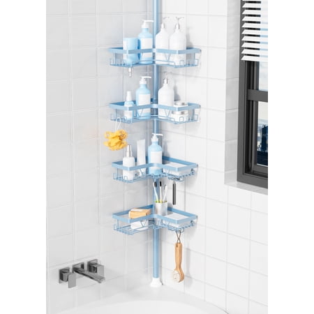 Shower Tension Pole 4-tier Rustproof Adjustable Corner Bathroom Organizer For Renters 25-114.2 Inch No Drill Space-saving Storage Rack Blue Shower Tension Pole 4-tier Rustproof Adjustable Corner Bathroom Organizer For Renters 25-114.2 Inch No Drill Space-saving Storage Rack Blue