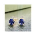 thumbnail image 3 of Gem Stone King 2.07 Ct Round Blue Created Sapphire White Diamond 14K Yellow Gold Earrings, 3 of 3