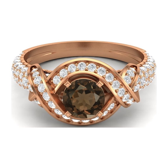 Estate Ring 6MM Round Smoky Quartz 925 Sterling Silver Rose Vermeil Women Valentines Day Gifts Ring