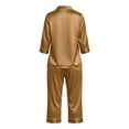 thumbnail image 6 of AKOEE Satin Capri Pajamas for Women 2 Piece Sets Soft 3/4 Sleeve Button Up Shirt Capris Pant Lounge Sleepwear (XL, Brown), 6 of 8