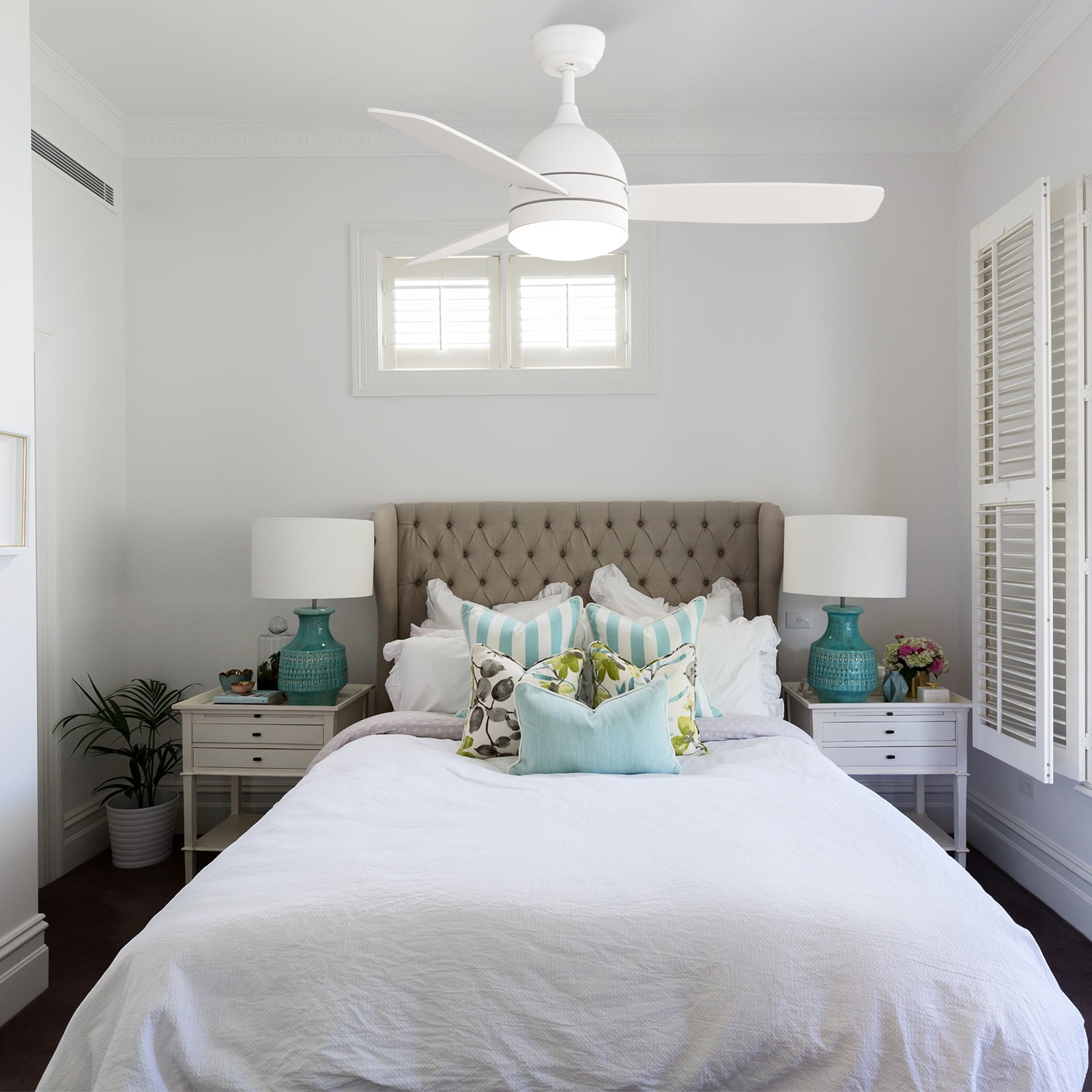 Warmiplanet 48" 3-Blade Matte White Ceiling Fan - 3 Speeds, Dimmable Brightness, Remote Control