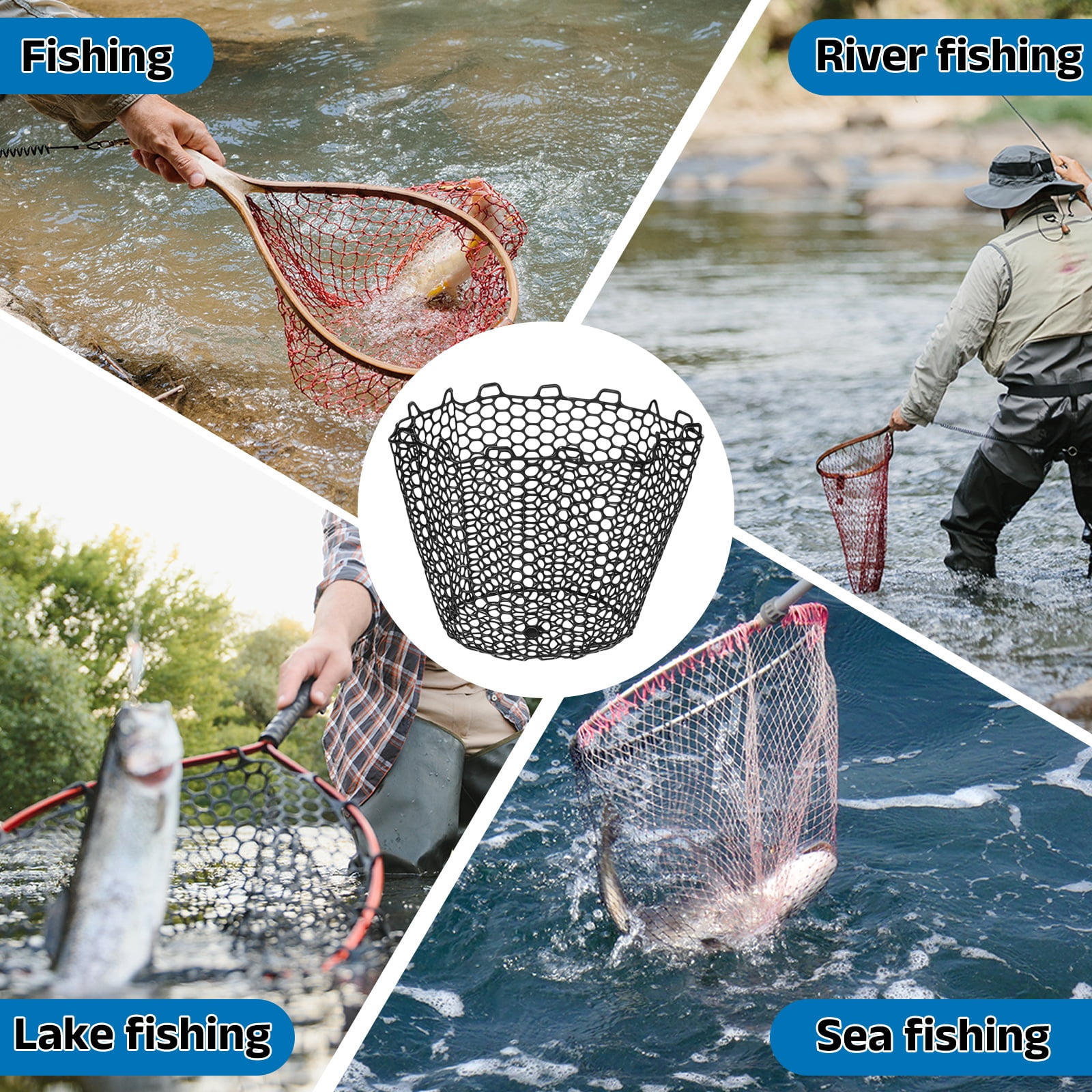 Uxcell Fishing Net Replacement, Foldable Fishing Replacement Netting Silicone Fly Ice Fish Net Landing without Handle Flexible 62x12" & Black - For (Freshwater/Saltwater Fishing/Trout)