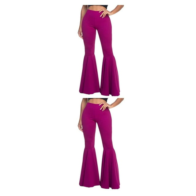 Wweixi Stretchy Women Bell Bottom Wide Application Lightweight Comfortable Pants purple L 2Set