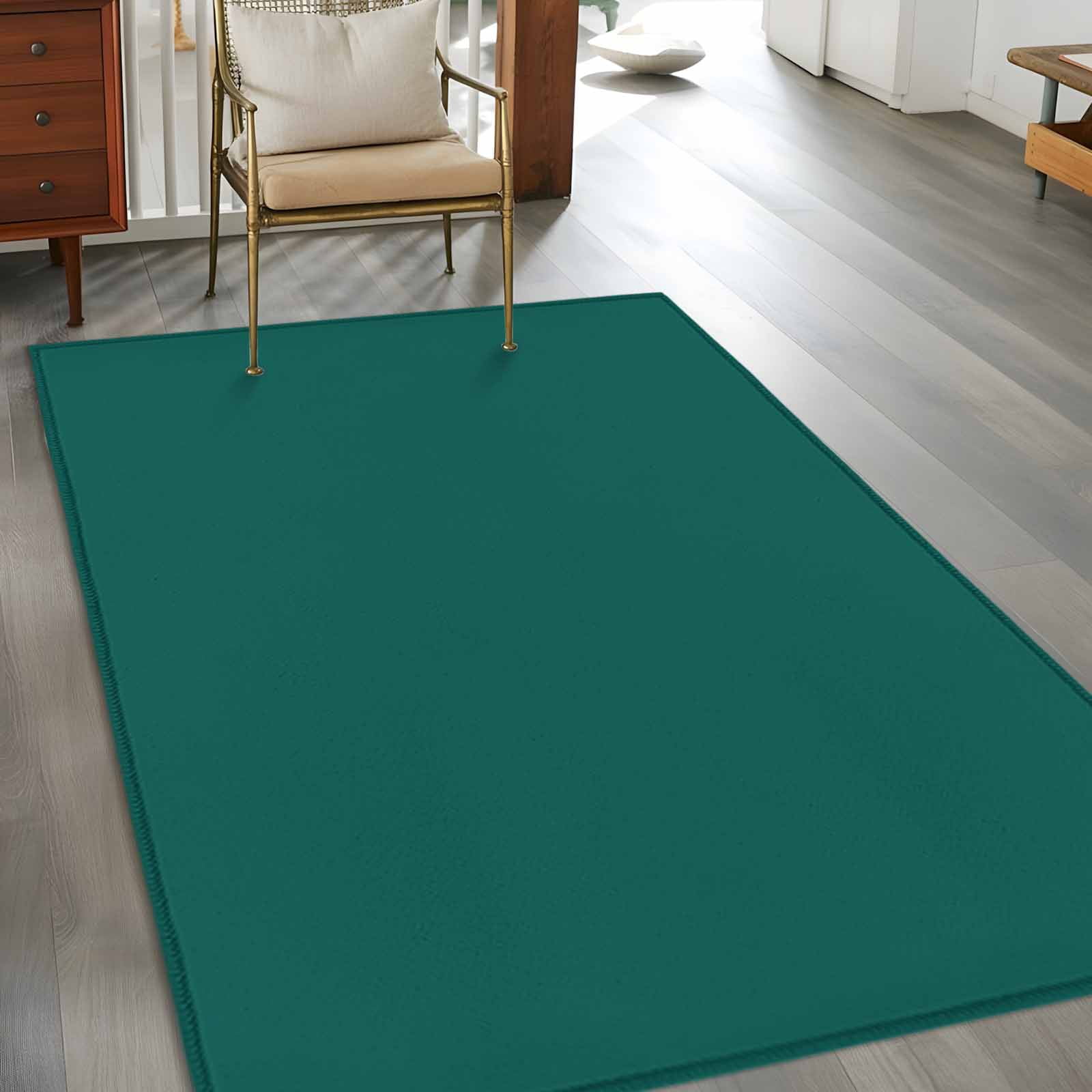 Dark Green Area Rugs 3x5 for Living Room, Farmhouse Solid Green Color Modern Art Non Slip Washable Rug Runner, Low Pile Indoor Floor Carpet Mat Bathroom Rugs for Bedroom, Kids Room